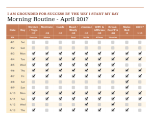 Spreadsheet to track retirement morning routine